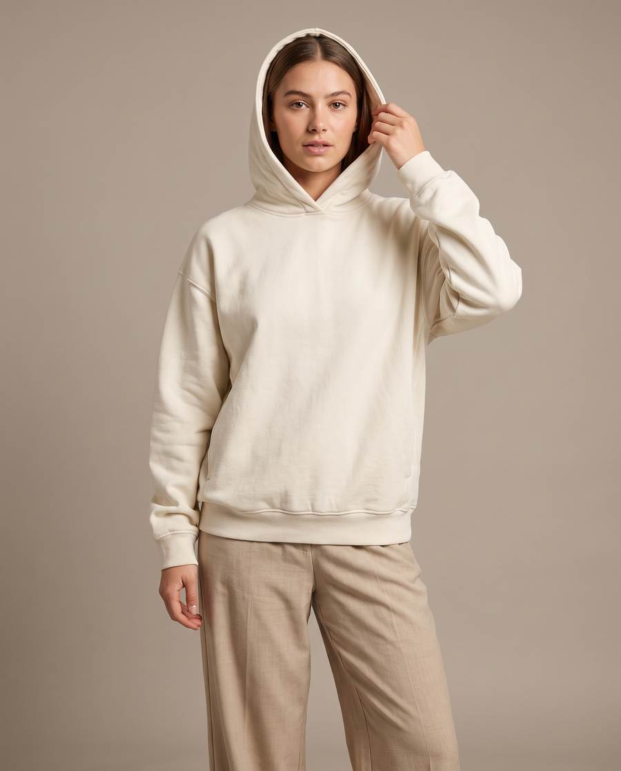 Hoodie Oversize — Écru — porté
