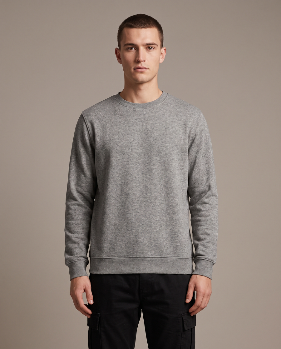 Sweat Col Rond — Gris chiné — porté